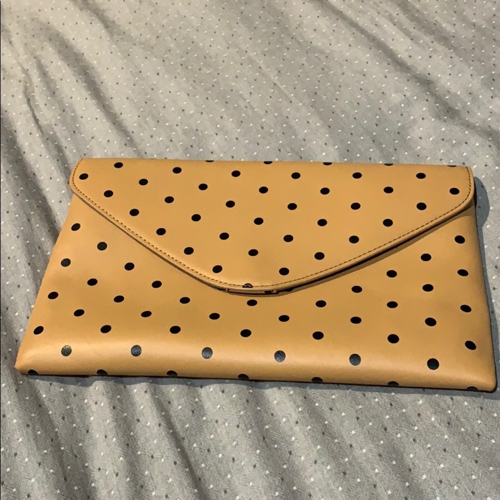Jcrew tan polka dot leather clutch/purse